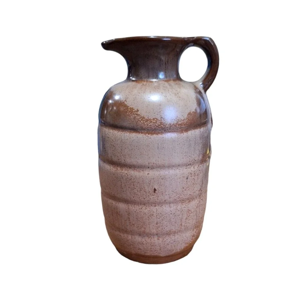 Vintage Frankoma Pottery Ribbed Ceramic Ombre Pitcher with Handle and Cork
